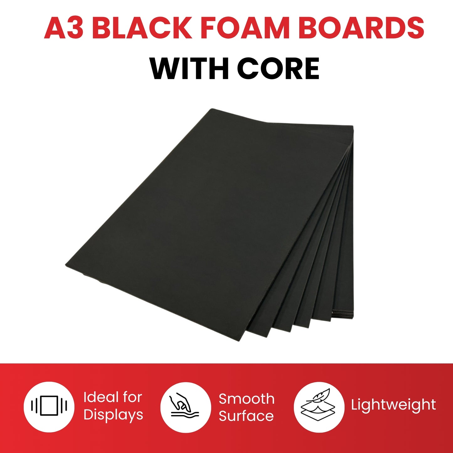 Pack of 10 A3 5mm Black Foam Boards with Core – 297 x 420mm
