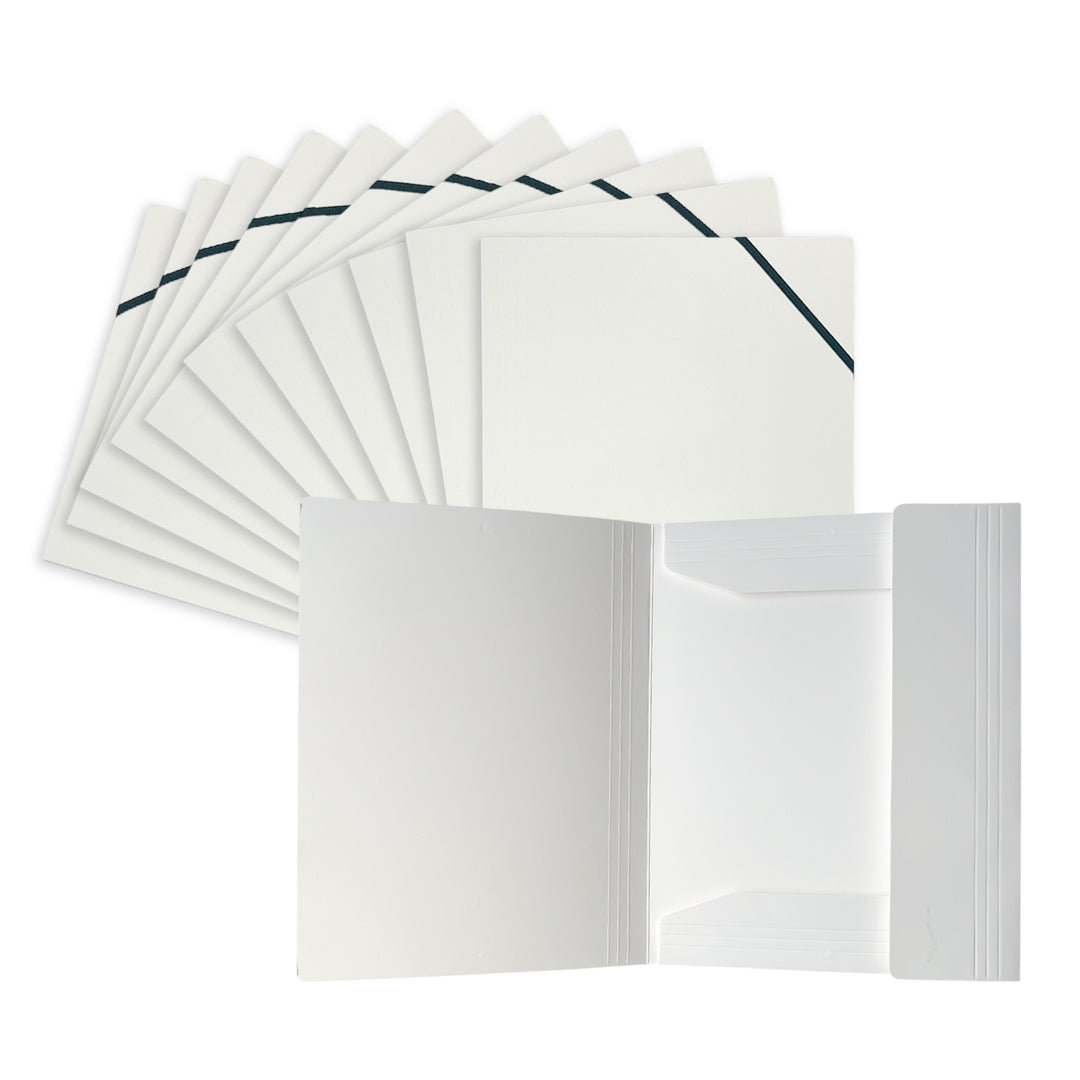 Pack of 12 Janrax A4 White Laminated Card 3 Flap Folders with Elastic Closure
