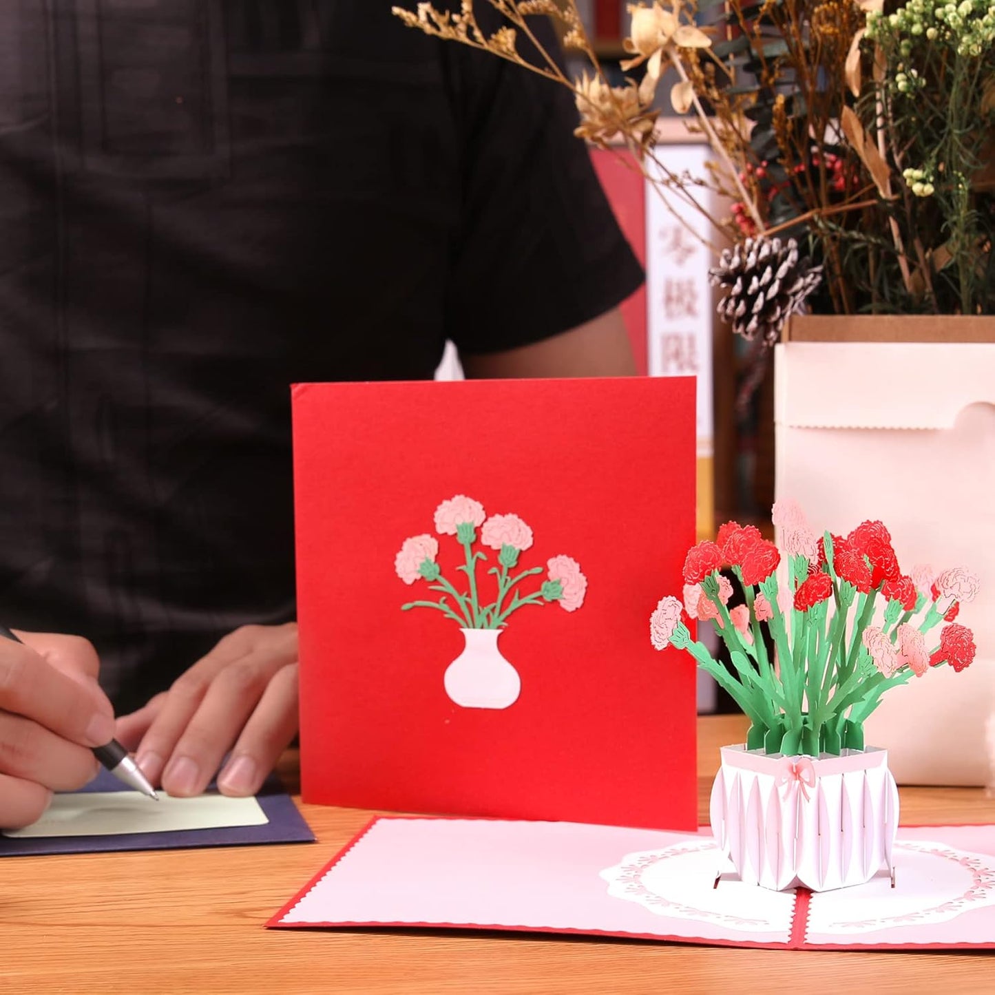 Carnation Vase 3D Pop Up Greeting Card - Mother's Day Anniversary Birthday Get Well