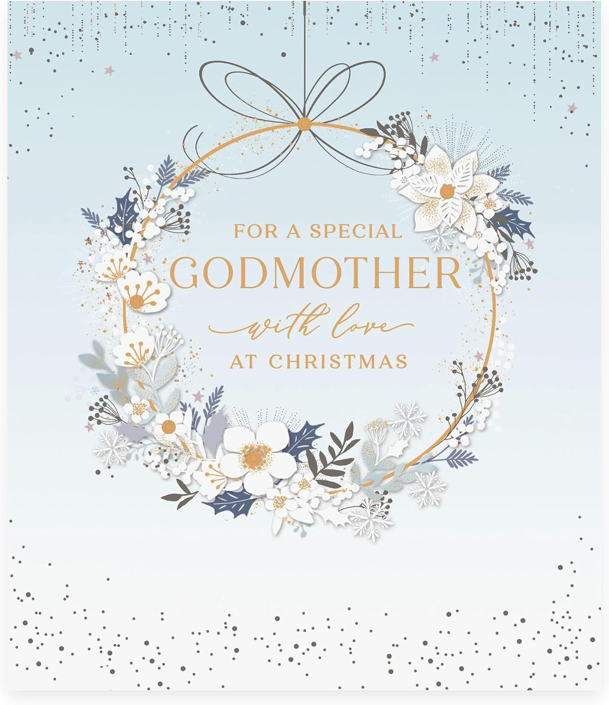 Blue and White Wreath Design Godmother Christmas Card