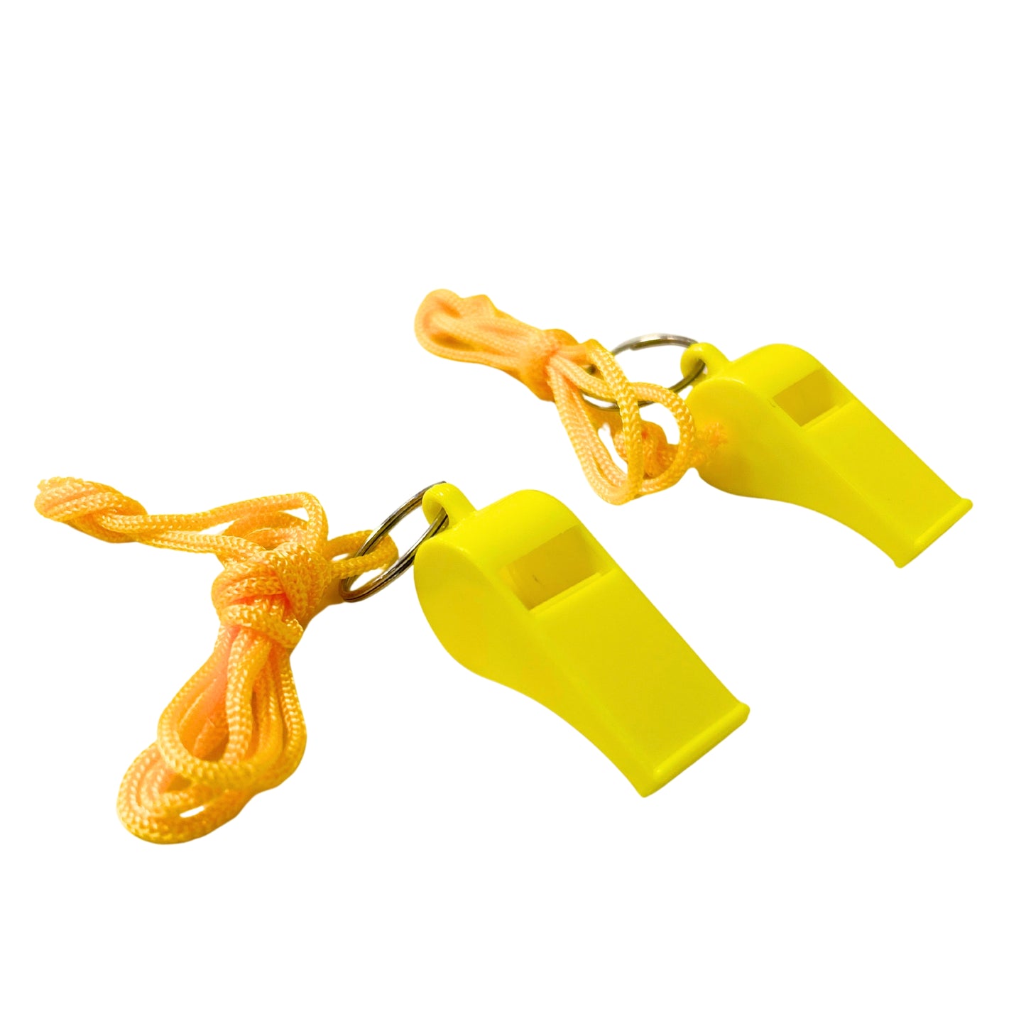 Bag of 10 Yellow Plastic Whistles with Lanyard Neck Cord