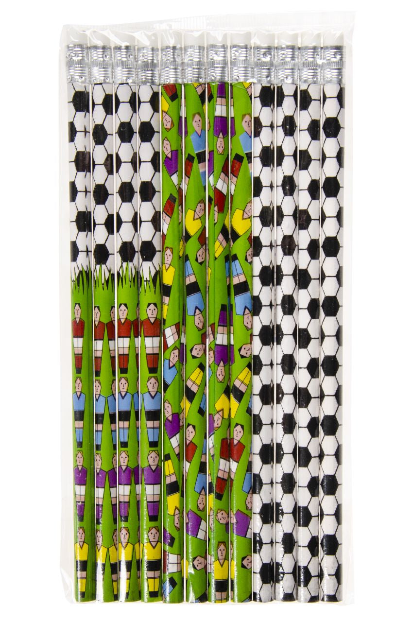 Pack of 12 Coloured Football Design Pencil with Eraser