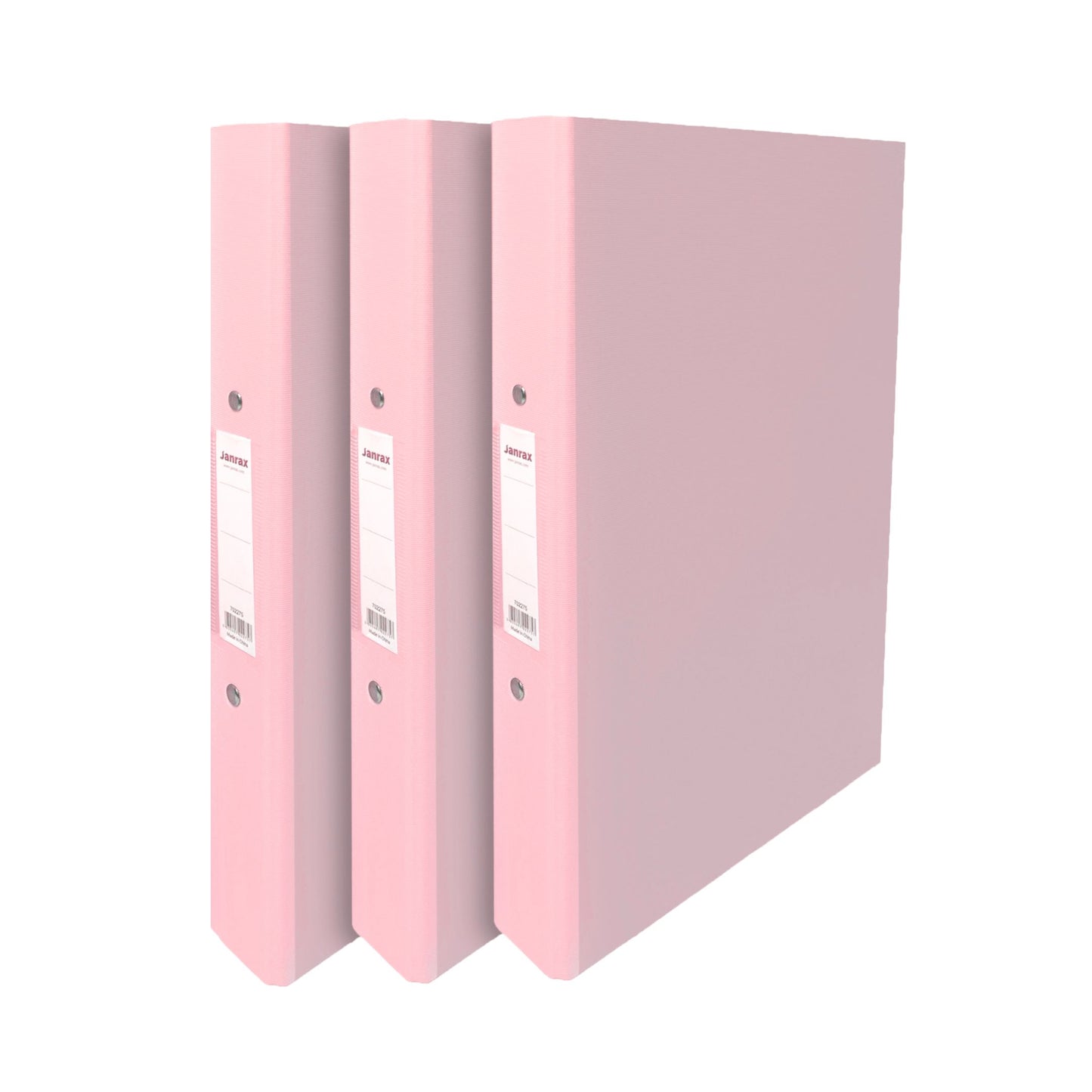 Pack of 3 A4 Pastel Pink Paper Over Board Ring Binders by Janrax