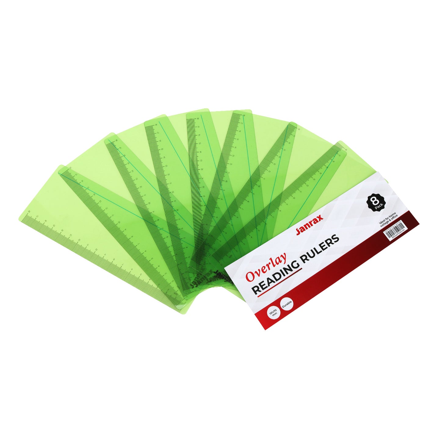 Pack of 24 Light Green 191x70mm Dyslexia Overlay Reading Rulers – PET Material, Rounded Corners