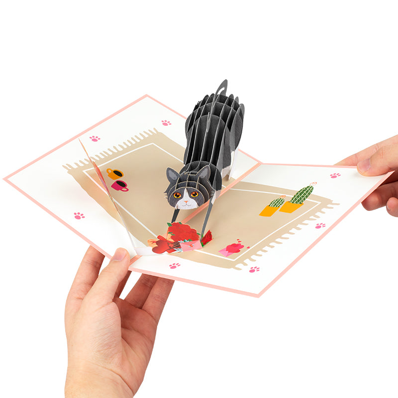 Cat with Red Roses 3D Pop Up Valentine’s Day Card