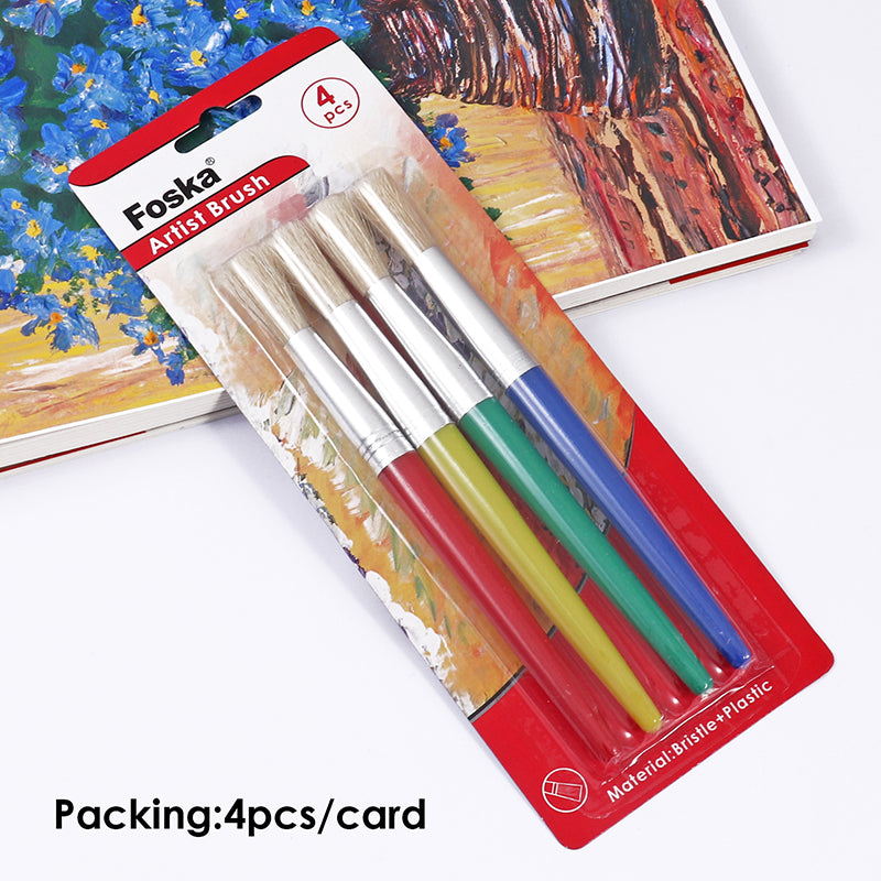 Pack 4 Bristle Head And Chunky Plastic Body Artist Brushes