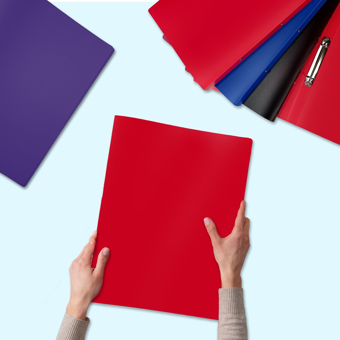 Pack of 3 A4 PP Ring Binders – 25mm Spine, 2 O-Ring Mechanism, 700 Micron Durable Cover – Red, White, Black