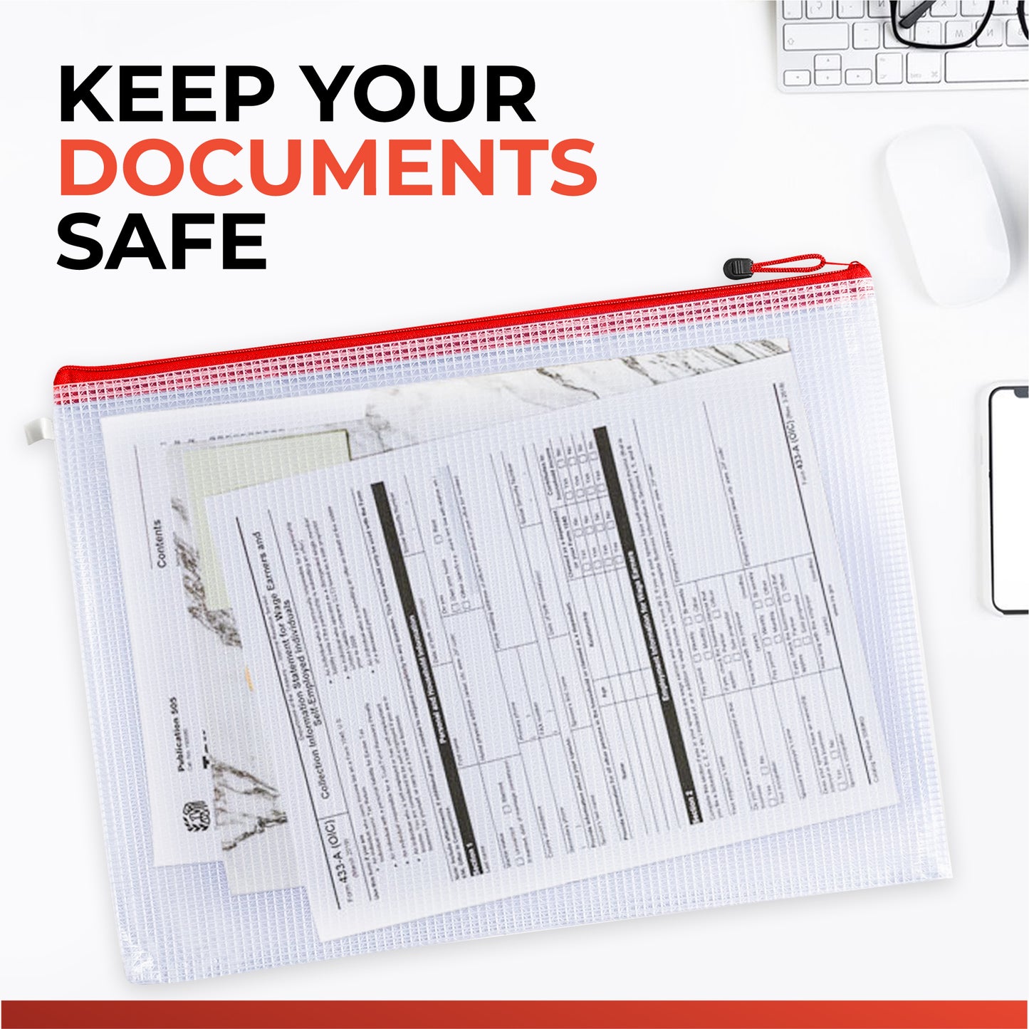 Pack of 24 A4 Red Zip Strong Mesh Bags - Tough Waterproof Storage