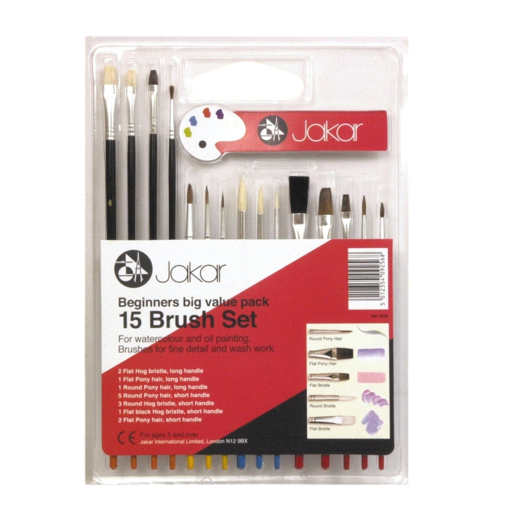Pack of 15 Assorted Size Brushes Set For Beginners