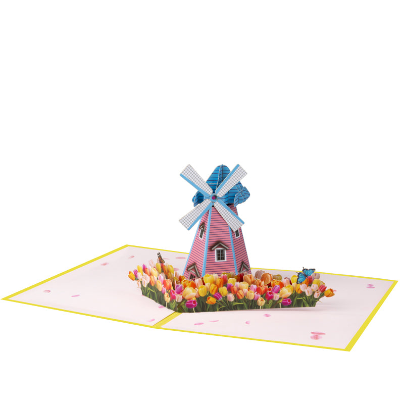 Rustic Charm Floral Windmill 3D Pop Up Greeting Card