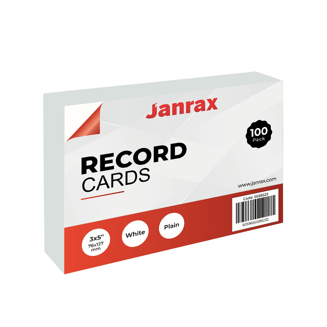 Pack of 100 White Plain 5x3" Record Cards – Blank Study Index Cards for Notes, Revision