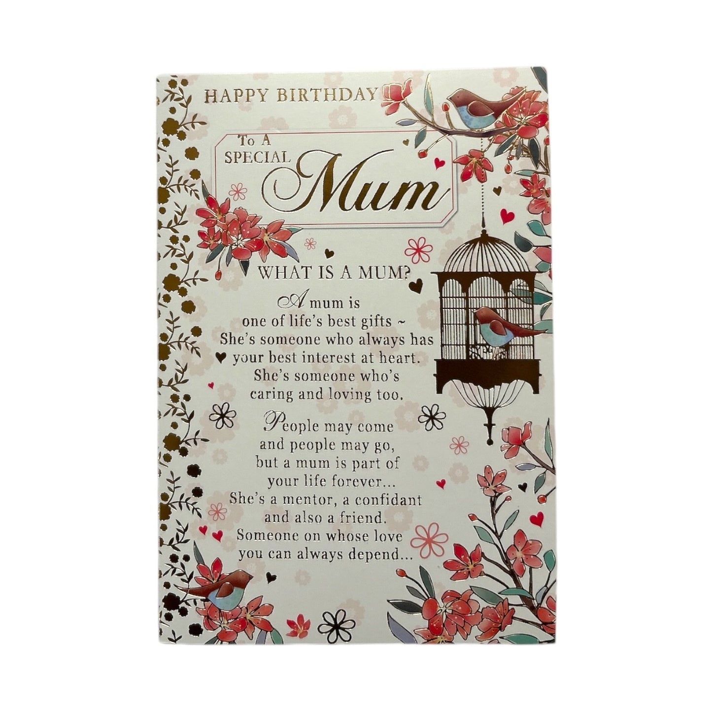 For Mum Lovely Verse Birds on Tree Design Birthday Card