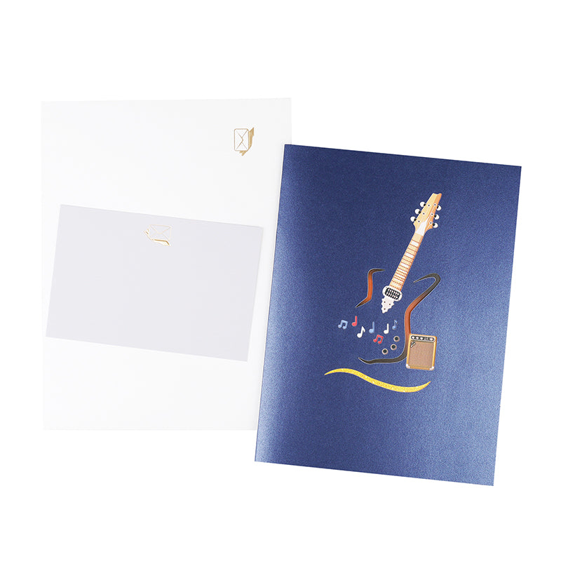 Rock & Roll Guitar with Musical Flow 3D Pop Up Greeting Card