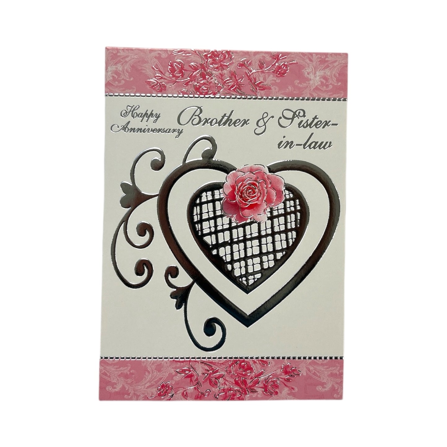 Brother & Sister-In-Law Heart and Pink Rose Design Anniversary Card