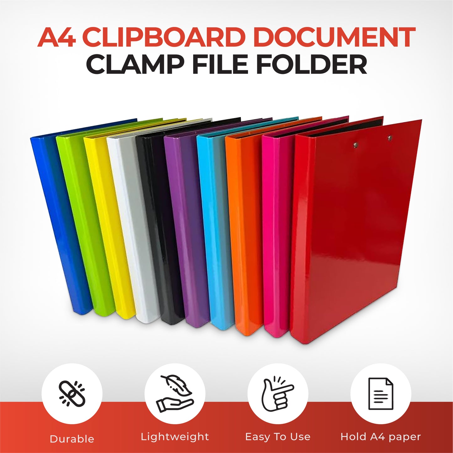 Pack of 10 Pink A4 Clipboard Document Clamp File Folders
