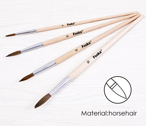 Pack of 4 Assorted Size Wooden Handle Horsehair Artist Oil Painting Brushes