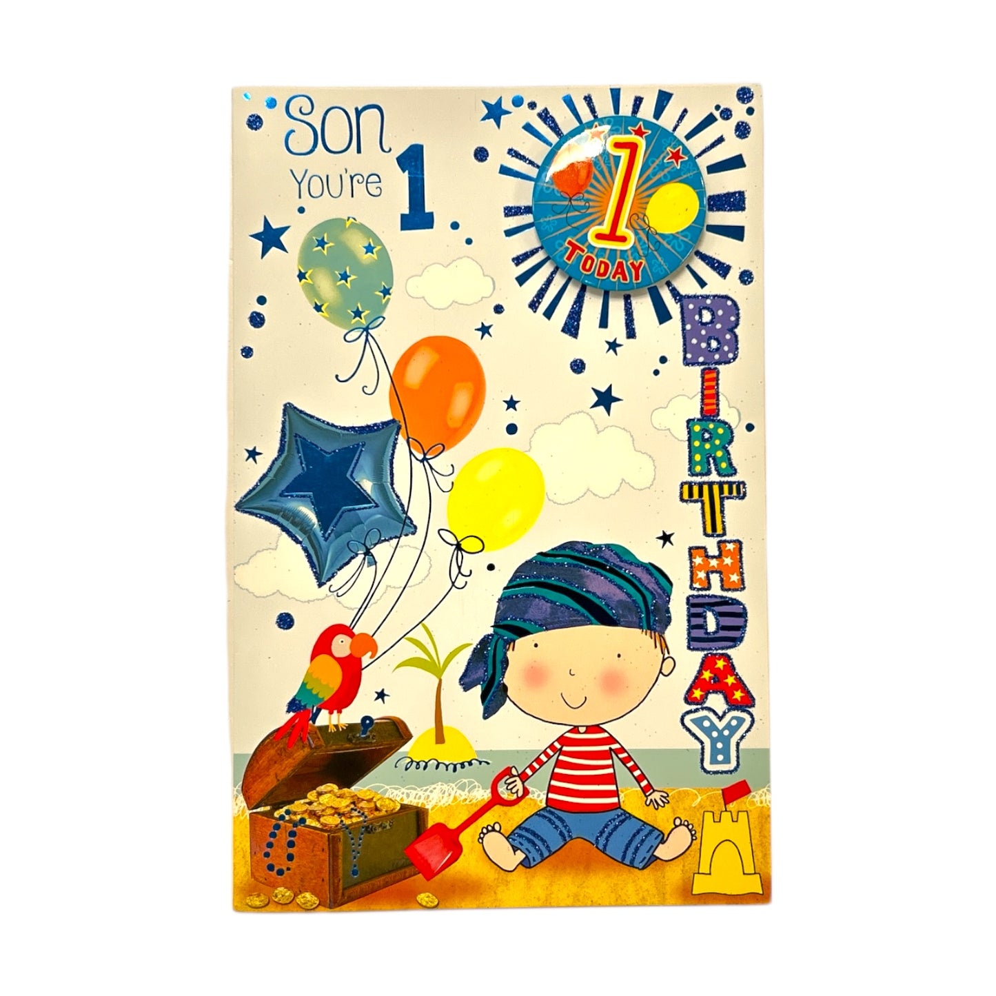 Son Age 1 Juvenile Boy Near Beachside Birthday Card With Badge