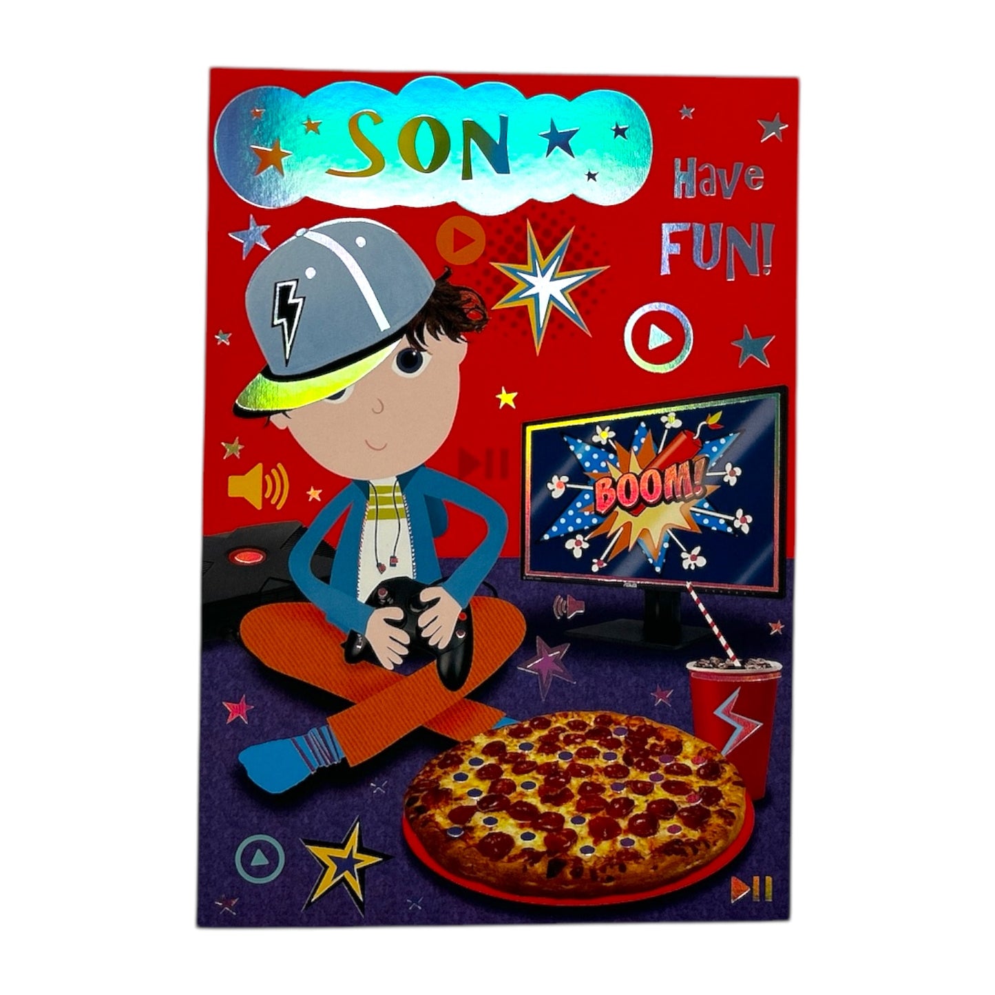 To Son Juvenile Trendy Pops Boy Playing Game Design Birthday Card