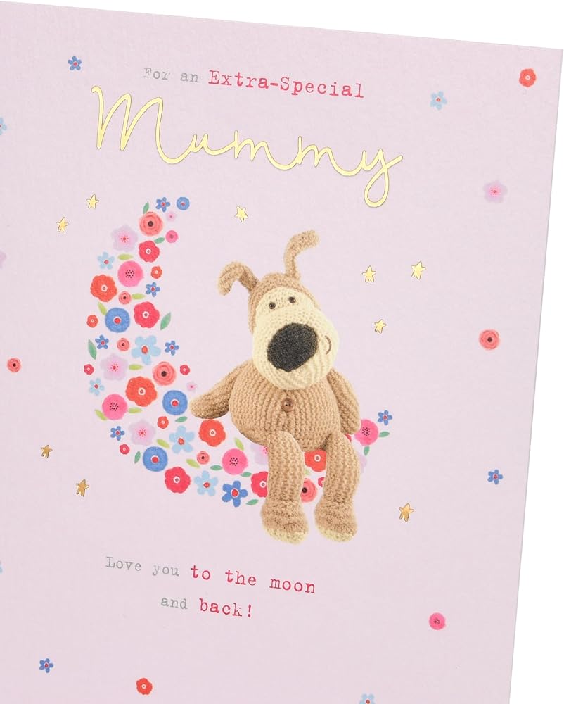Boofle Sitting On Floral Moon Mummy Birthday Card