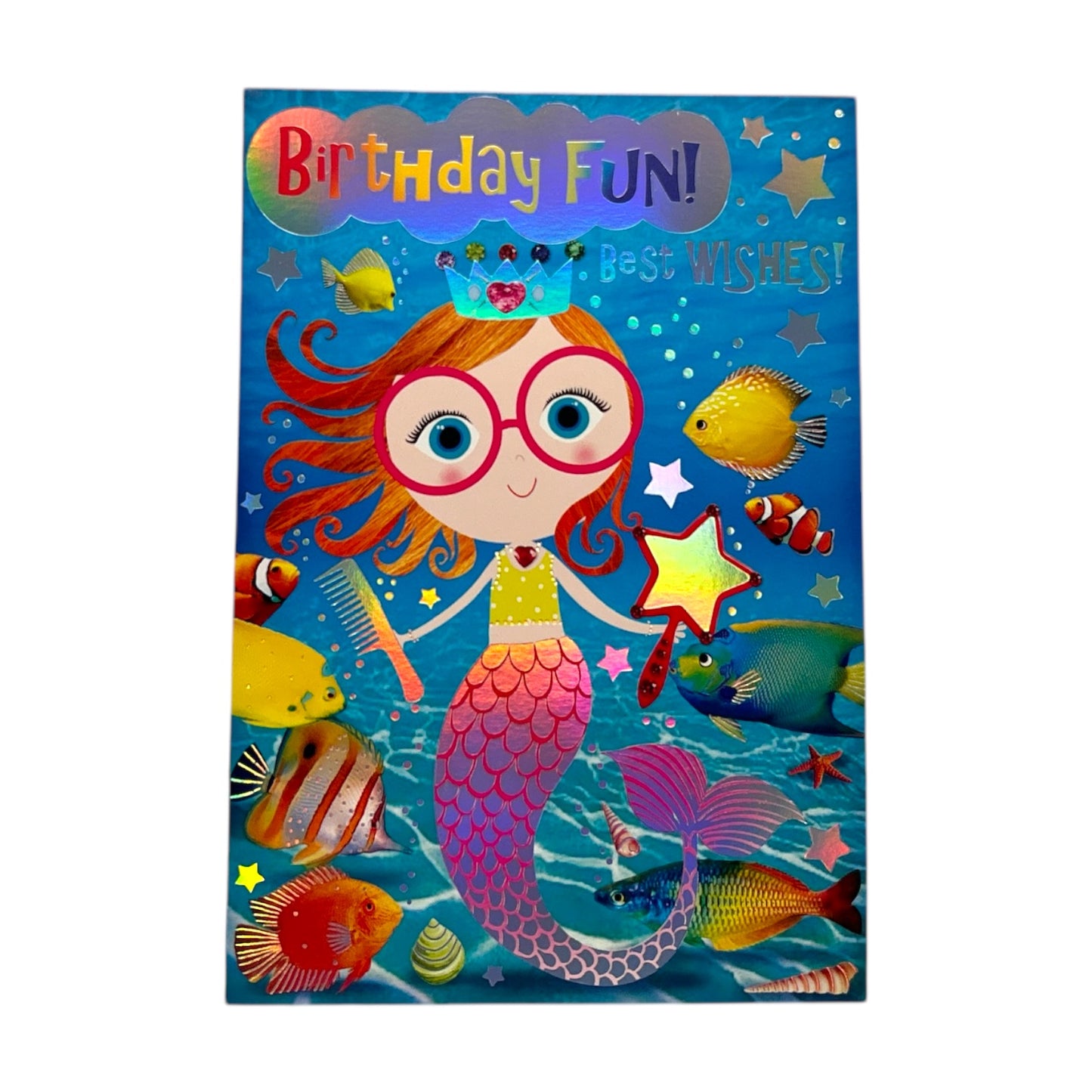 Open Female Juvenile Trendy Pops Mermaid Princess Design Birthday Card