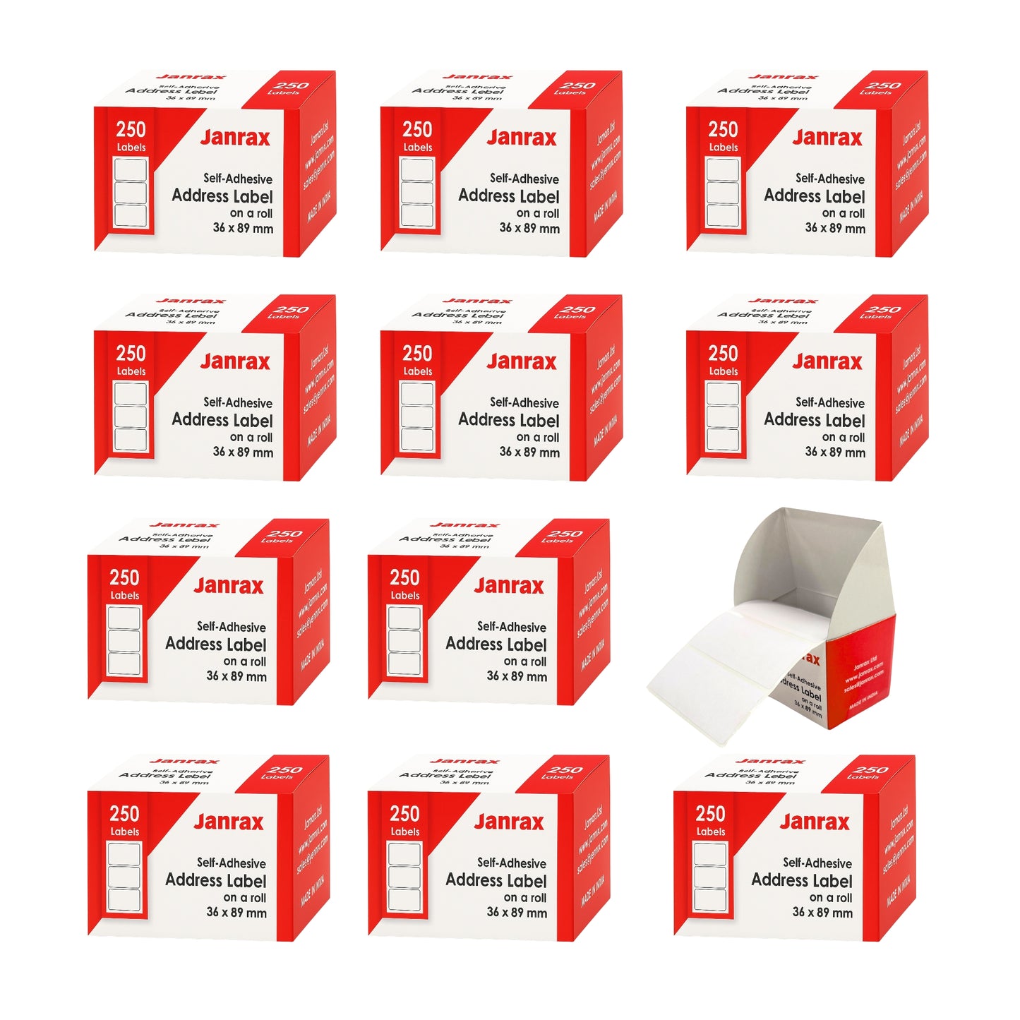 12 Rolls of 250 Self Adhesive Address Labels 36x89mm