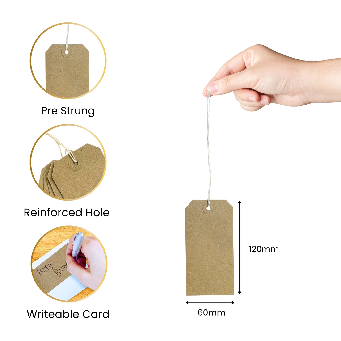 Pack of 600 Brown Buff Strung Tags 120mm x 60mm