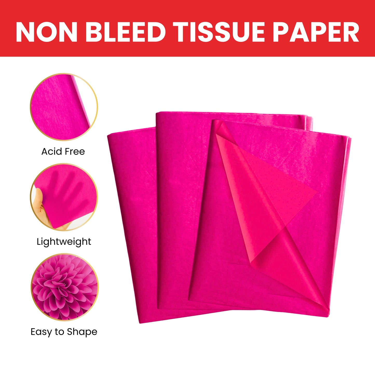 Pack of 30 Pink Acid Free 50 x 70cm Tissue Paper Sheets