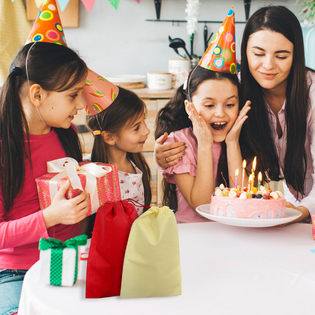 Pack of 100 Red Coloured 32x22cm Non-Woven Drawstring Bags