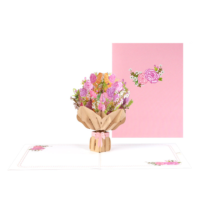Bouquet of Pink Carnation 3D Pop Up Greeting Card - Mother's Day Anniversary Birthday