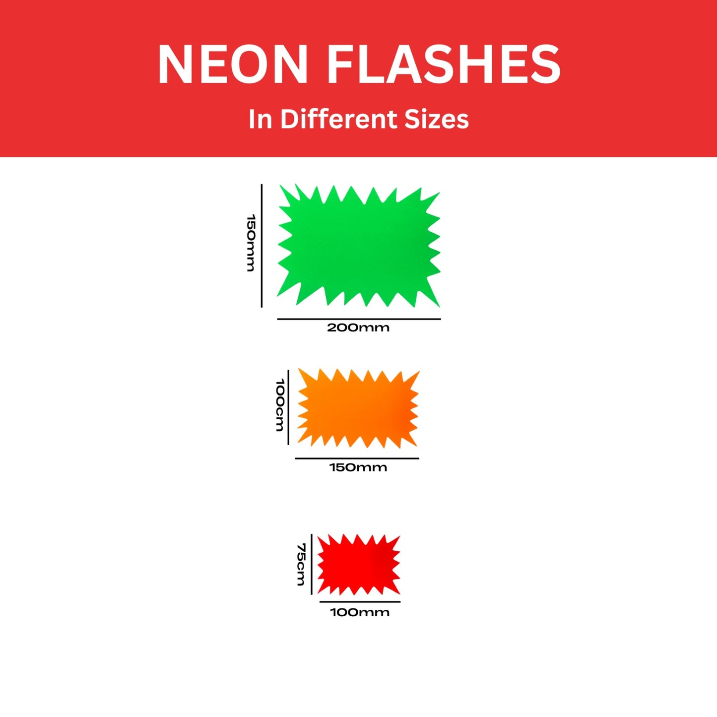 Pack of 1000 Assorted Coloured Neon Fluorescent Flashes 100 x 75mm