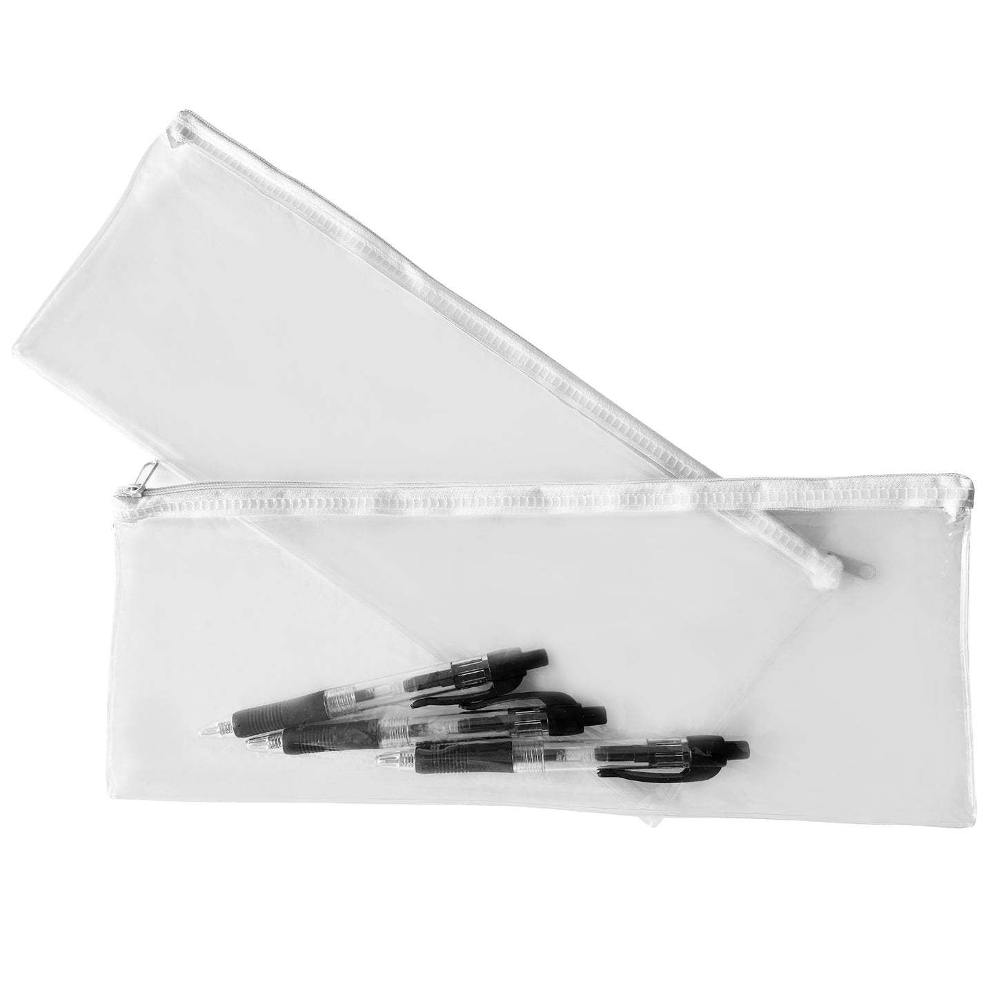 Pack of 2 Janrax 13x5" White Zip Clear Exam Pencil Cases