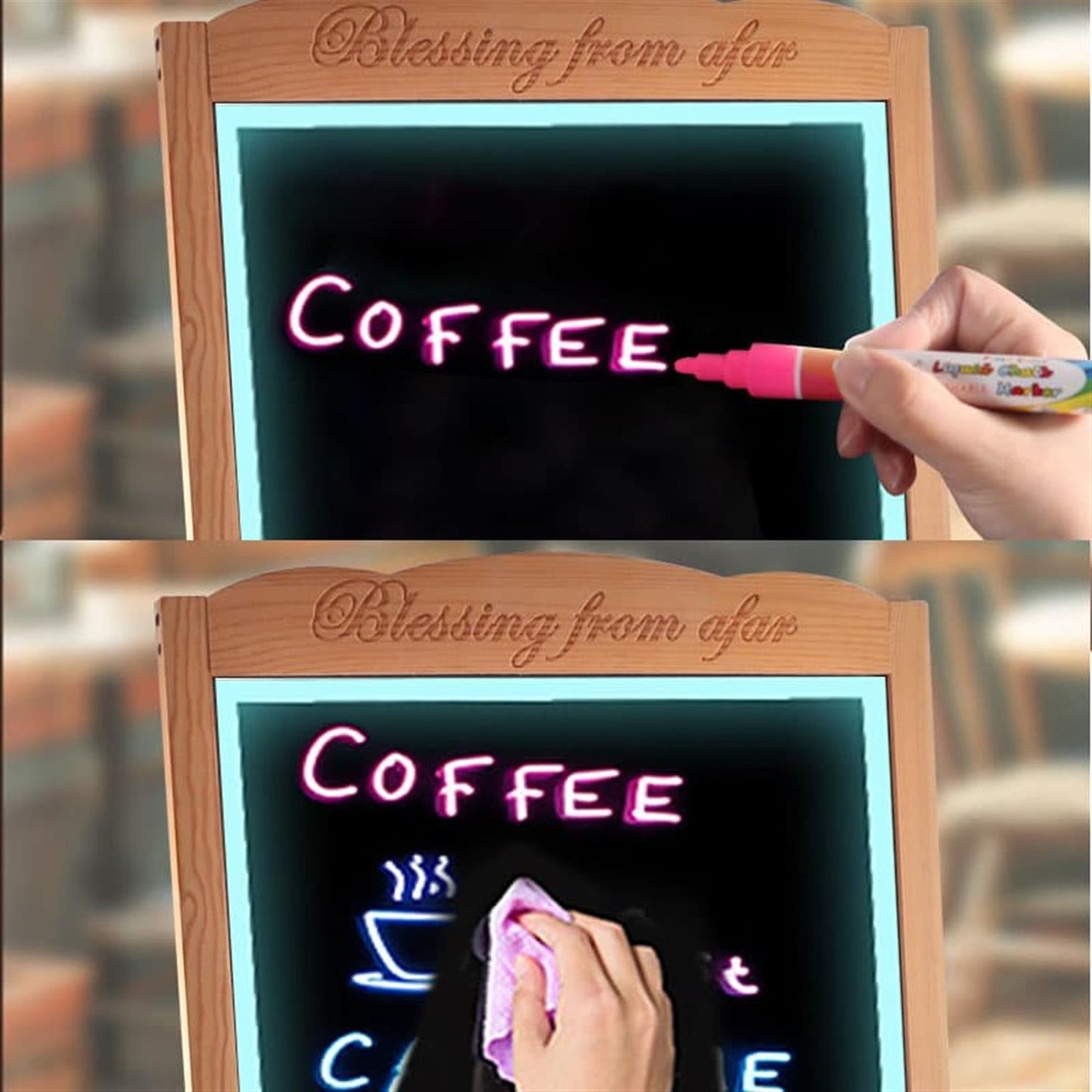 Pine Wood LED Message Board – 70×50 cm Writing Display with Tempered Glass Panel