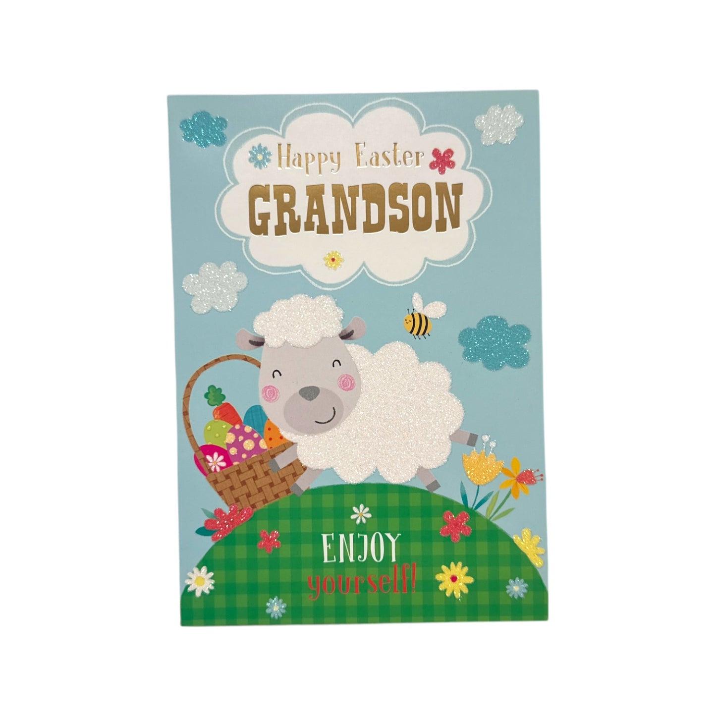 For Grandson Cute Lamb with Eggs Design Easter Card