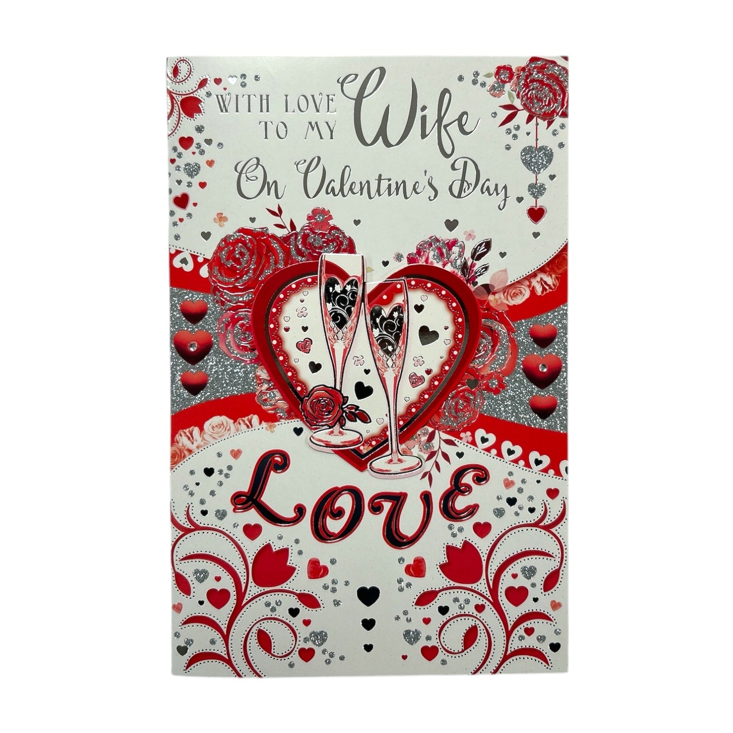 To My Wife Hearts and Champagne Glass 8 Page Insert Valentine's Day Card