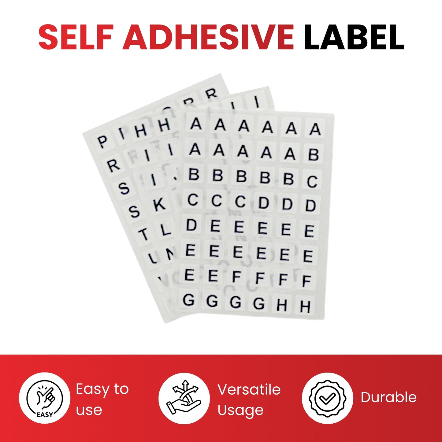 Pack of 220 White on Black 8x10mm A-Z Letters Self-Adhesive Labels