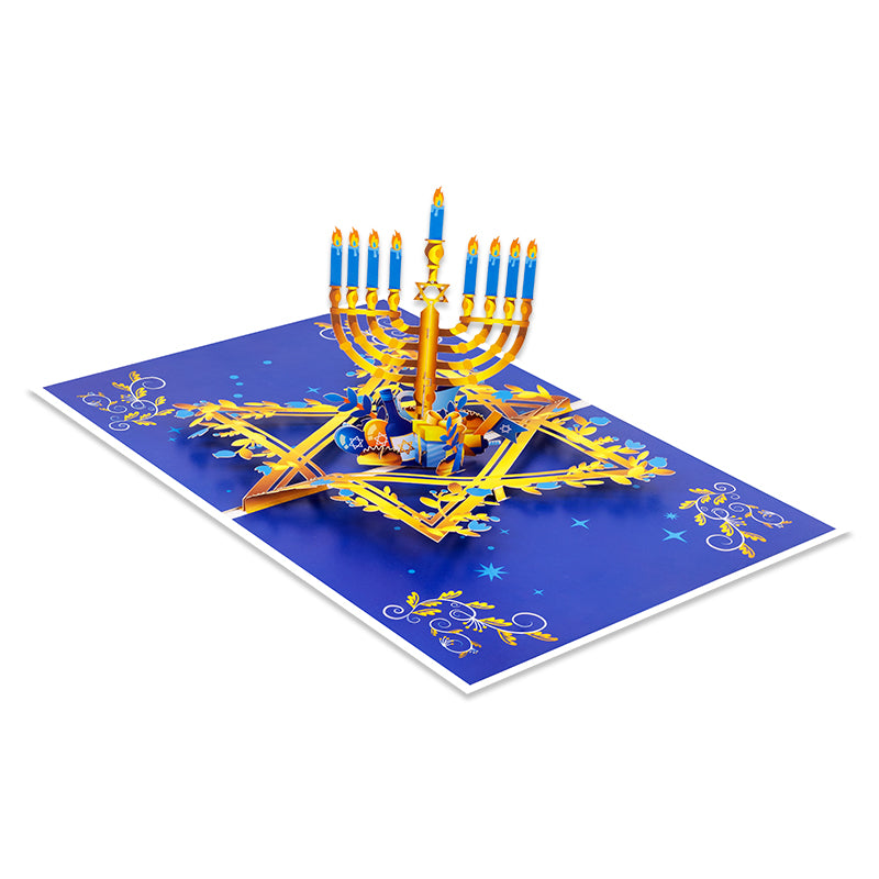 Festival of Lights 3D Pop Up Hanukkah Card - Menorah Festival Family Friends Gift