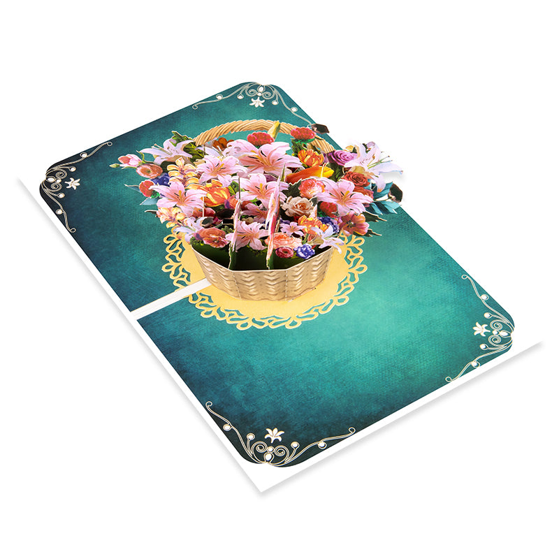 Watercolor Lily Flower Basket Blooming Wishes 3D Pop Up Card