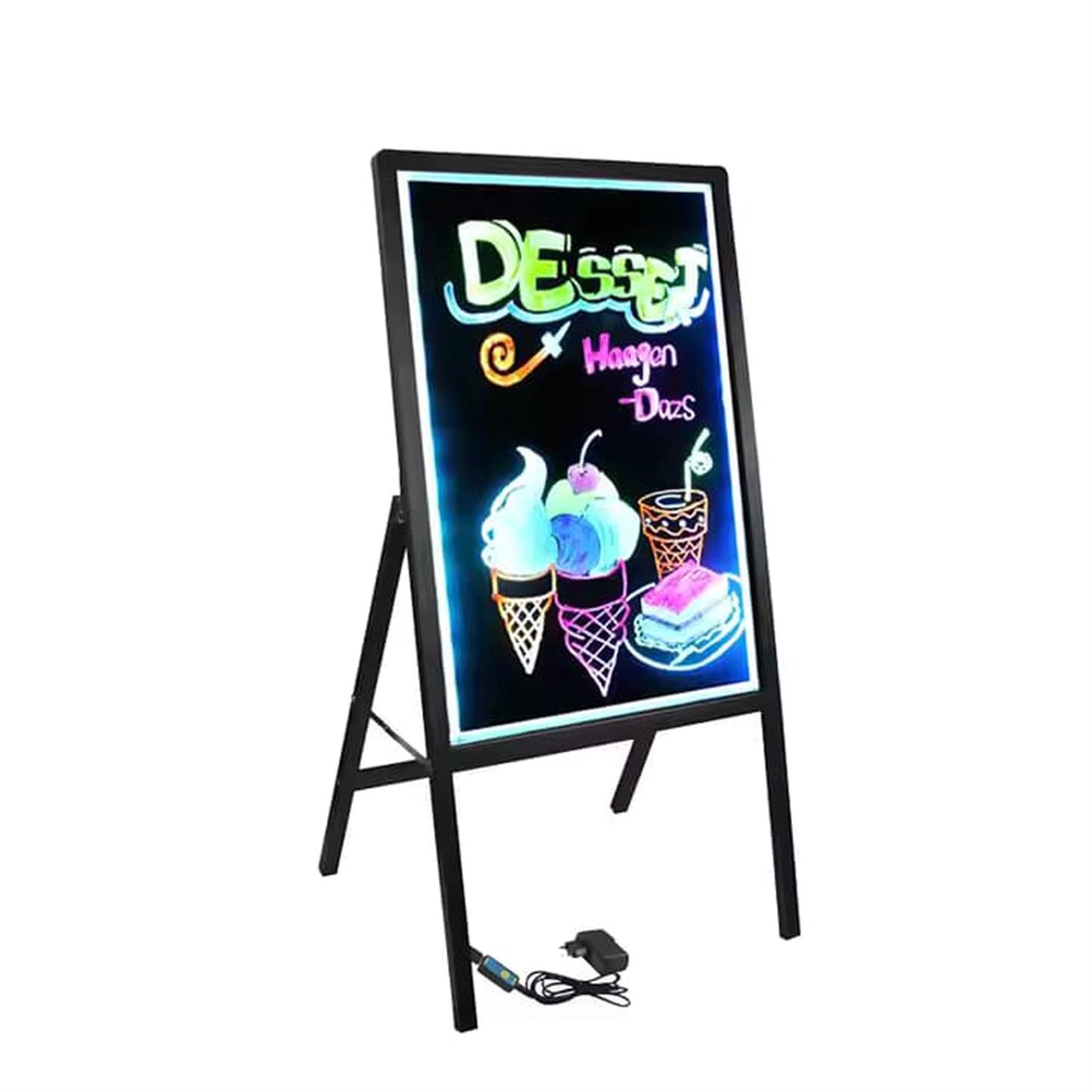 Aluminum Frame LED Writing Board – 70×50 cm Illuminated Display with Tempered Glass Panel