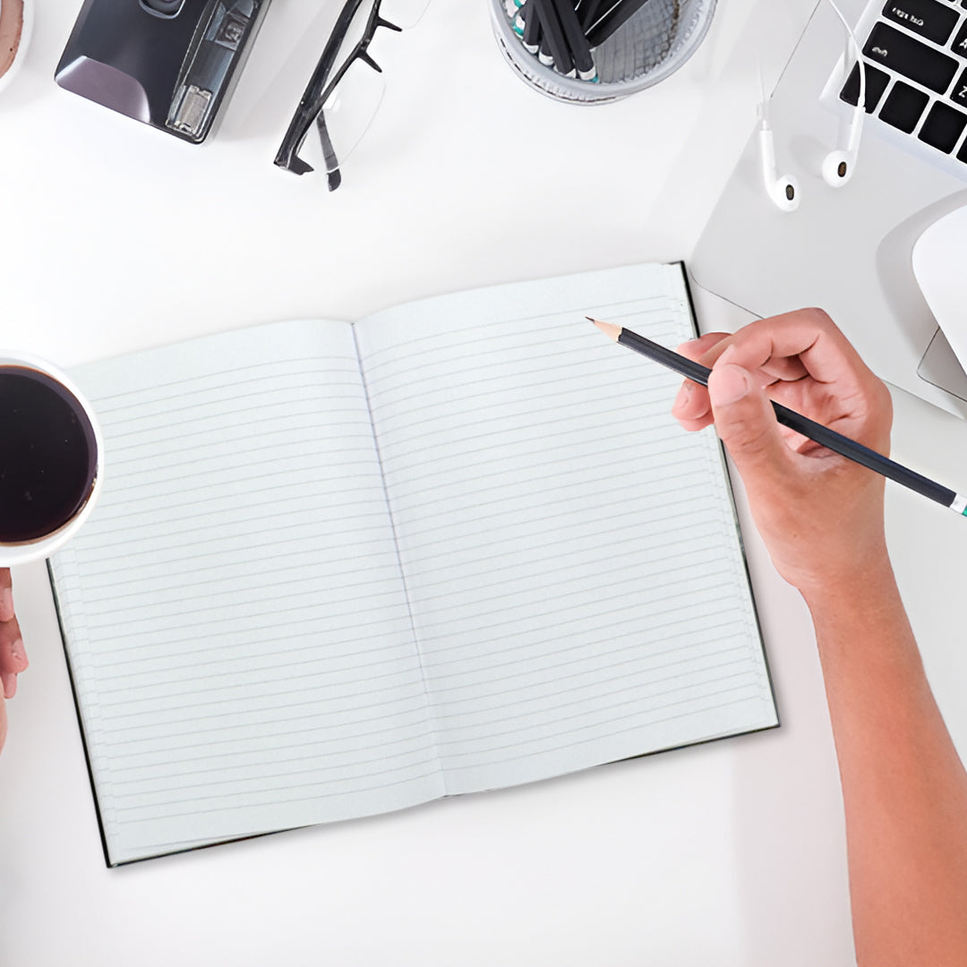 A5 160 Pages 8mm Ruled White Casebound Notebook