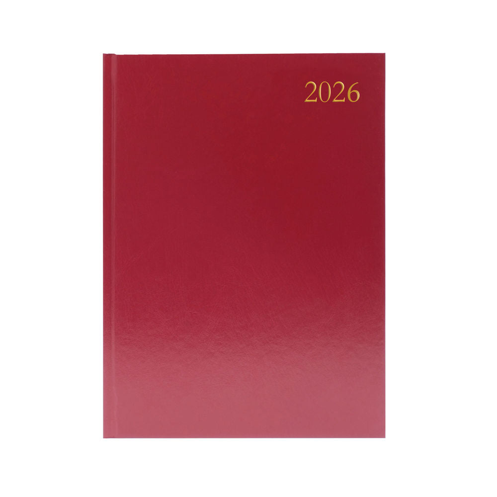 2026 A4 Day Per Page Burgundy Desk Diary kfa41bg26