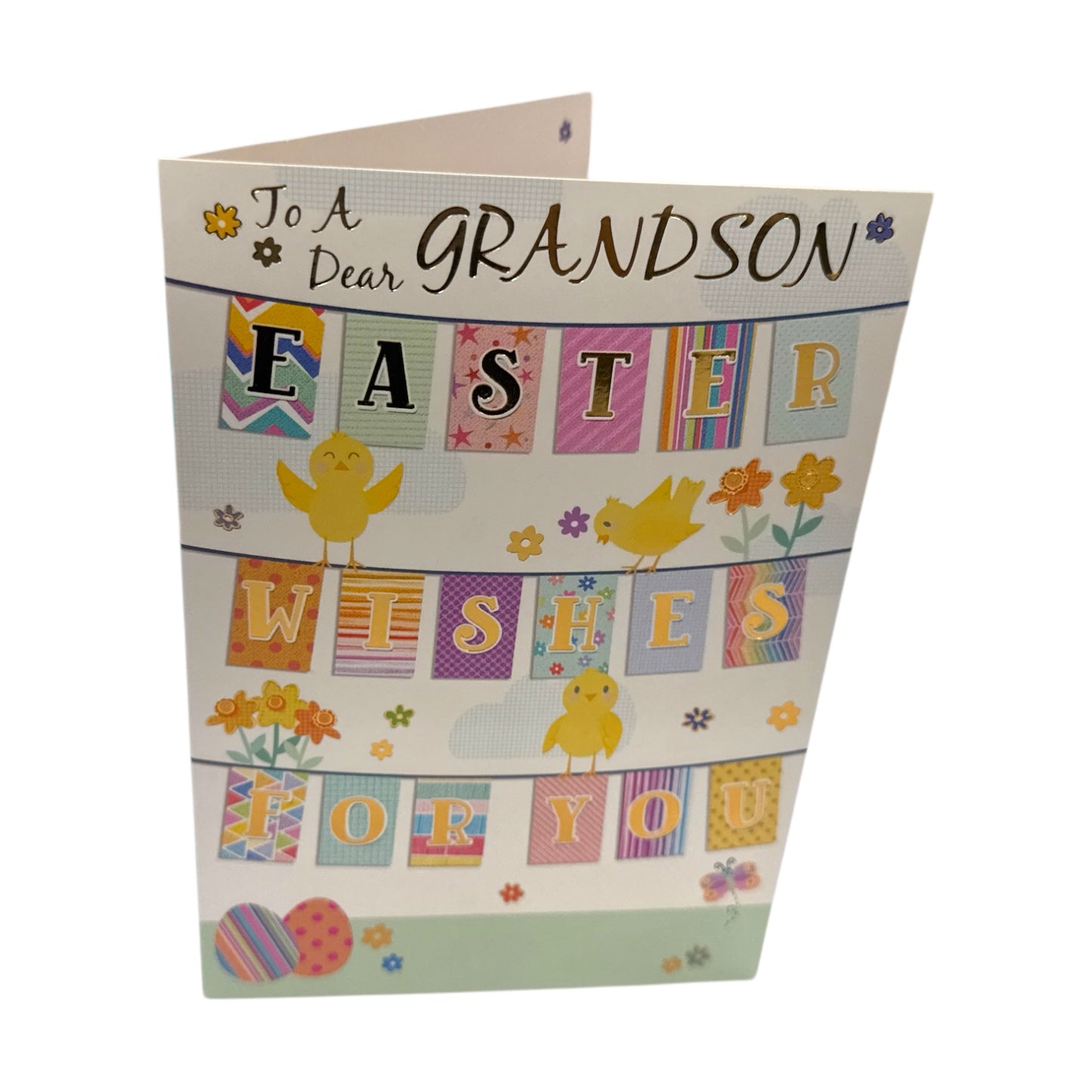 For Grandson Vibrant Patterns Bunting Design Easter Card