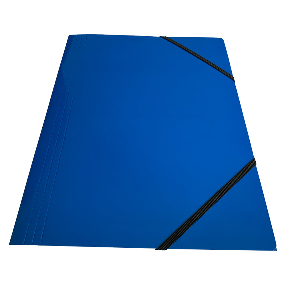Pack of 12 Janrax A4 Blue Laminated Card 3 Flap Folders with Elastic Closure