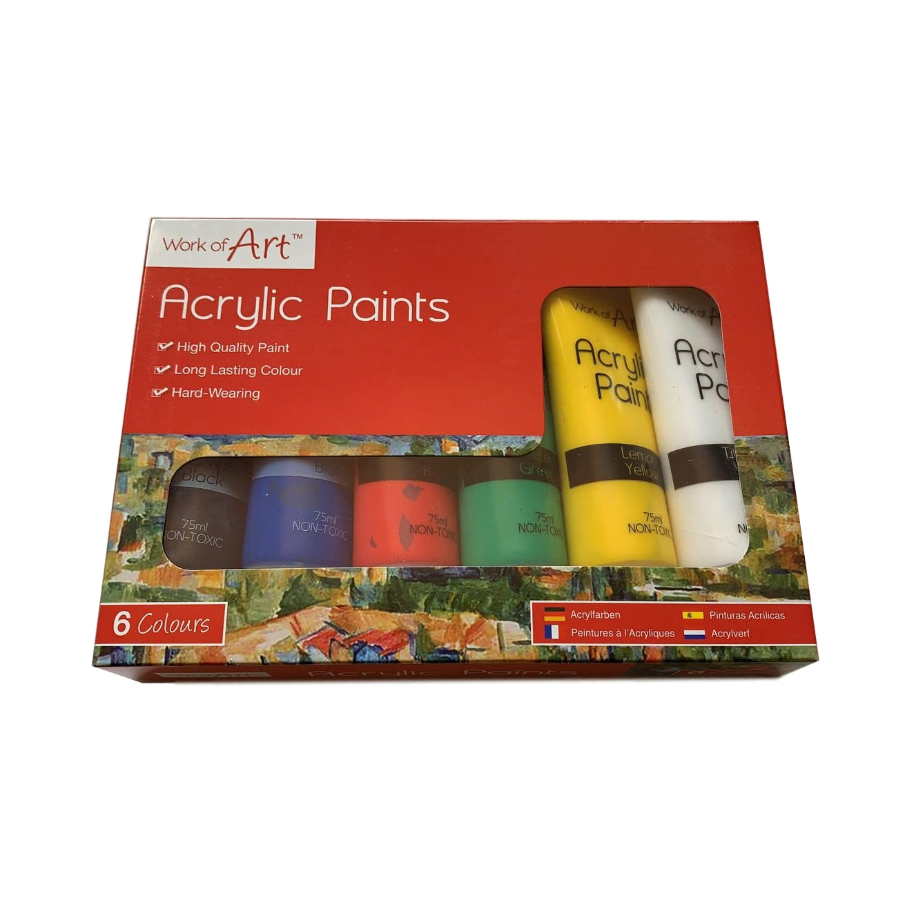 Pack of 6 75ml Assorted Colour Acrylic Paints