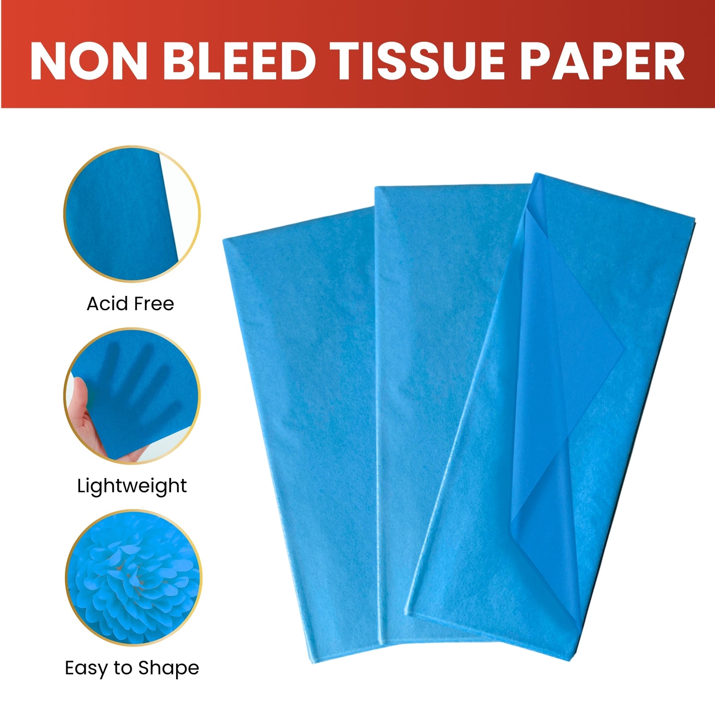 Pack of 200 Blue Acid Free 50 x 70cm Tissue Paper Sheets