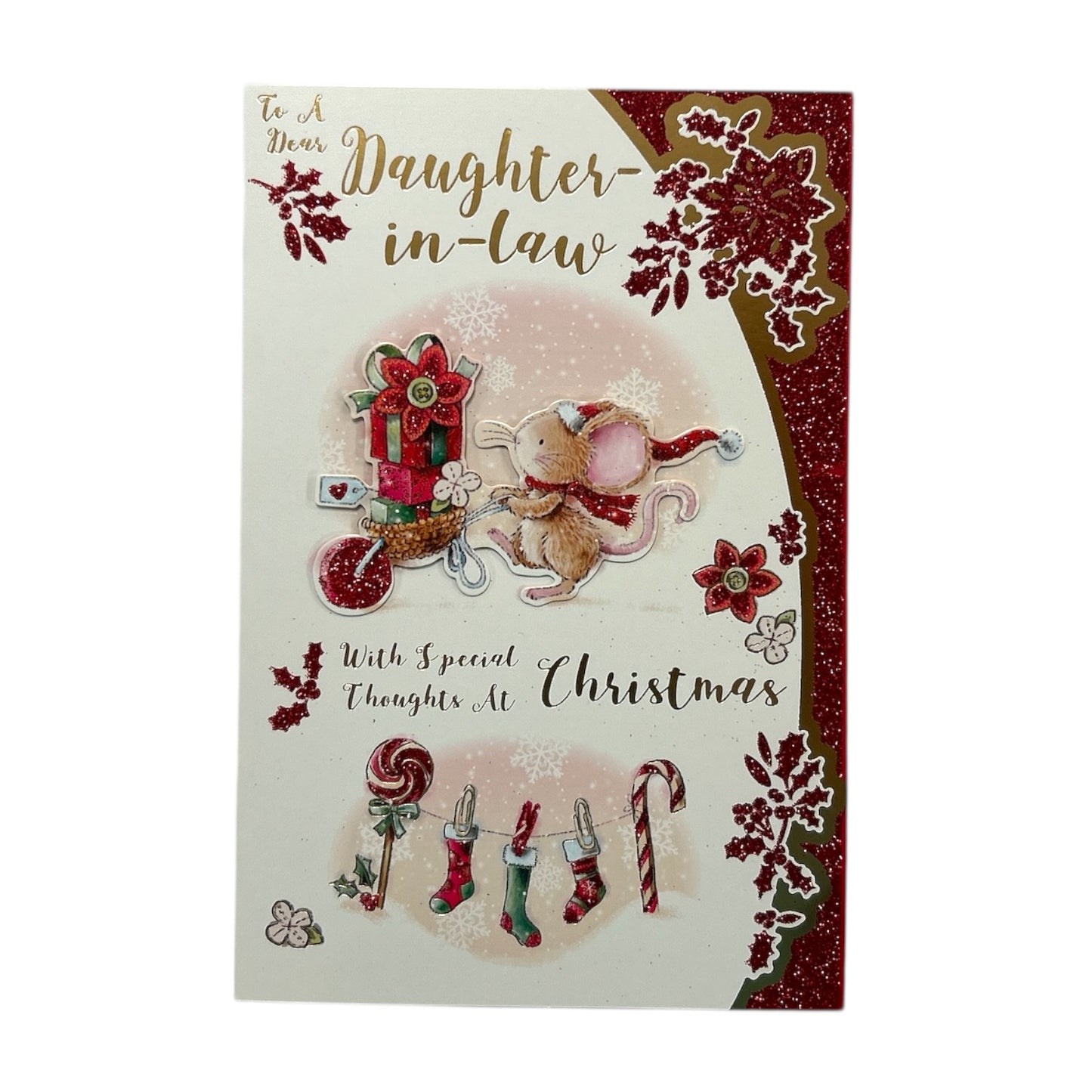 To a Dear Daughter In Law Mouse With Gift Backet Design Christmas Card