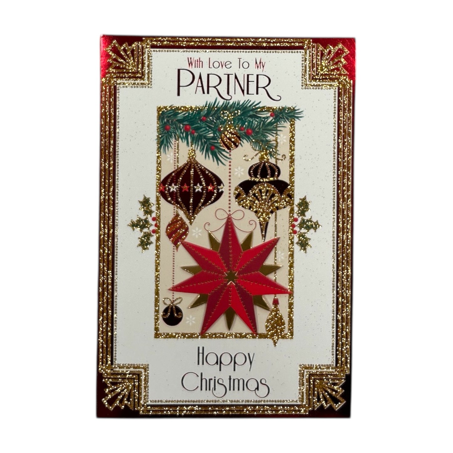 With Love to My Partner Baubles and Star Design Christmas Card