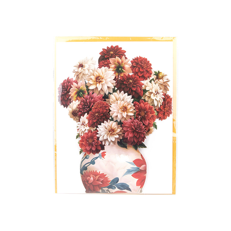 Crimson & Cream Dahlia Elegance 3D Pop Up Vase Greeting Card