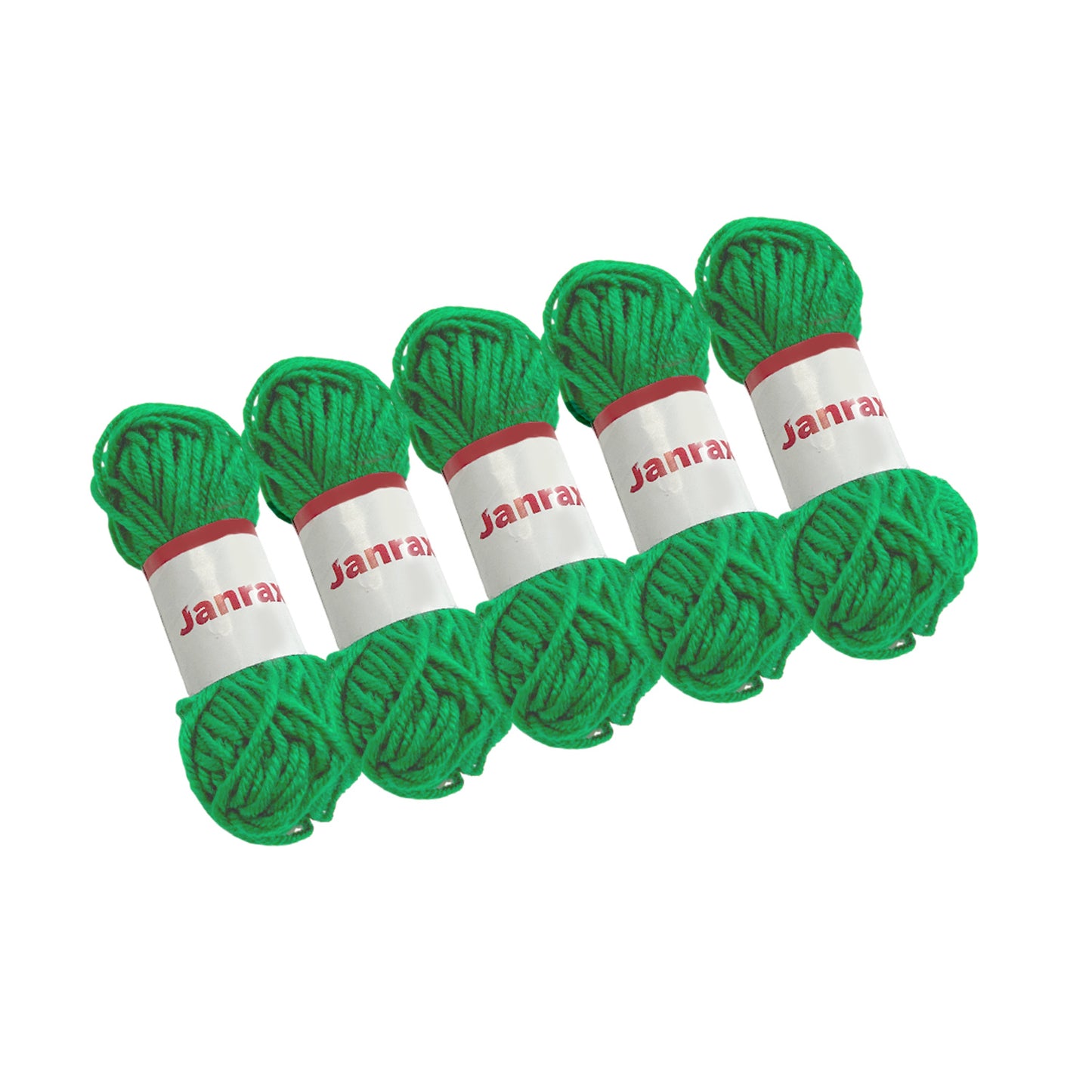 Pack of 5 Green Acrylic Yarn Rolls – 10g each, 4 Strand 8 Ply Knitting Wool