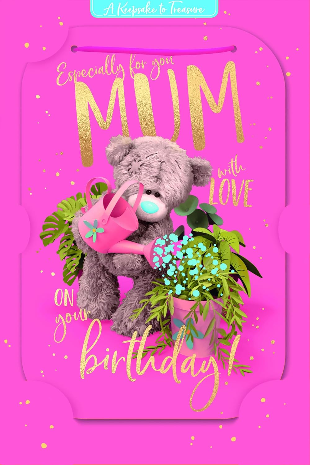 Bear Watering Plants 3D Photo Finish Keepsake Mum Birthday Card