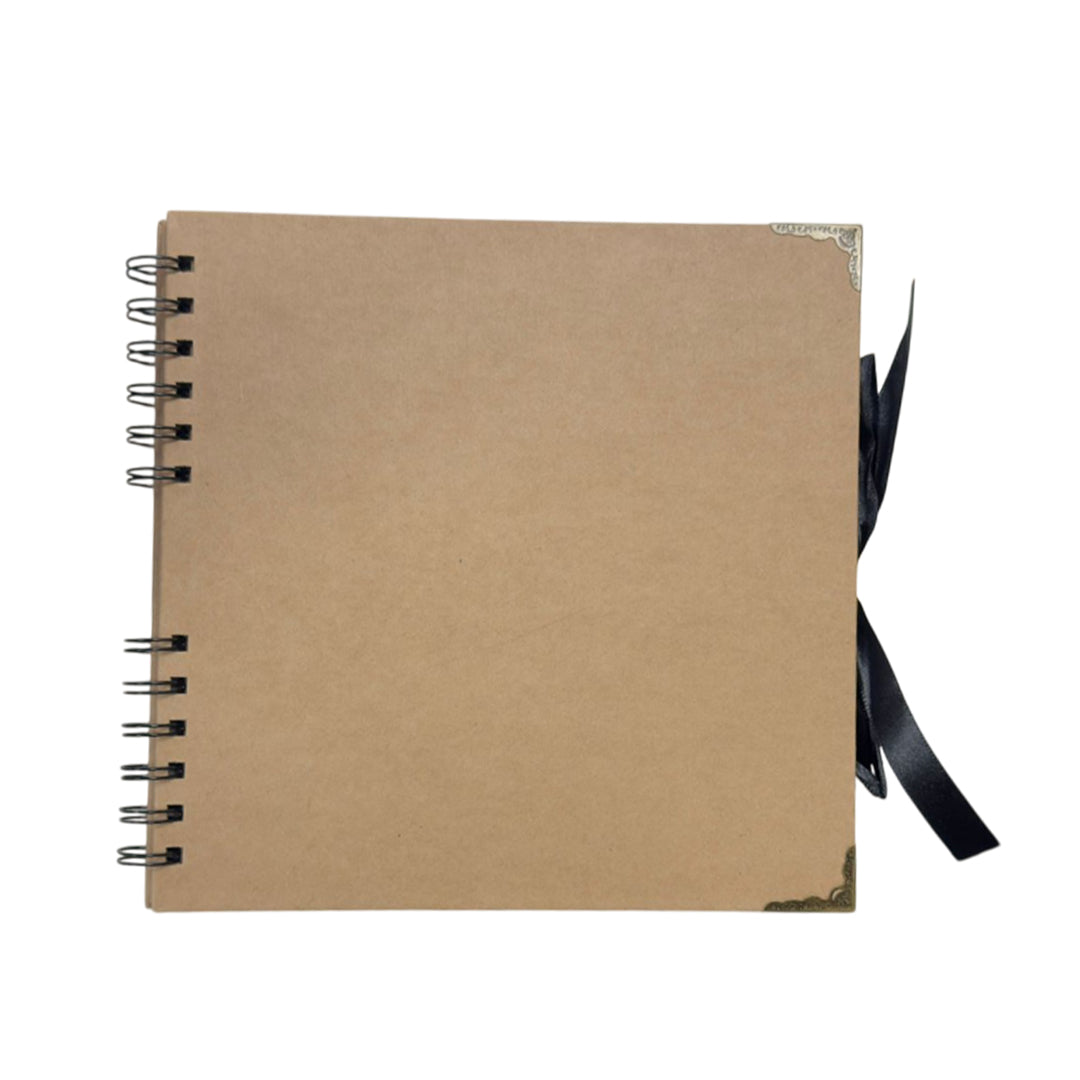 Pack of 6 Spiral Bound 180gsm Kraft Scrapbooks with Ribbon Closure and Metal Corners - 30 Sheets 20x20cm